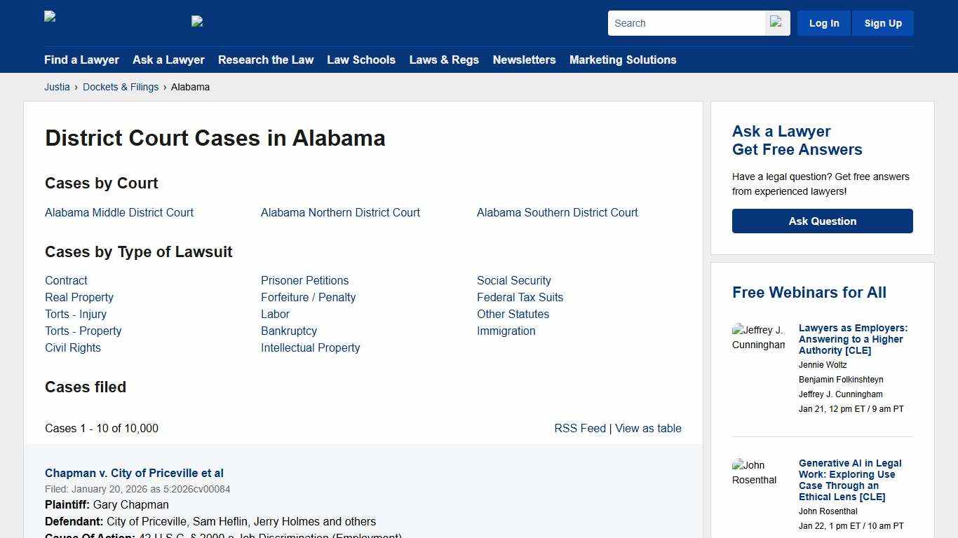Cases, Dockets and Filings in Alabama | Justia Dockets & Filings